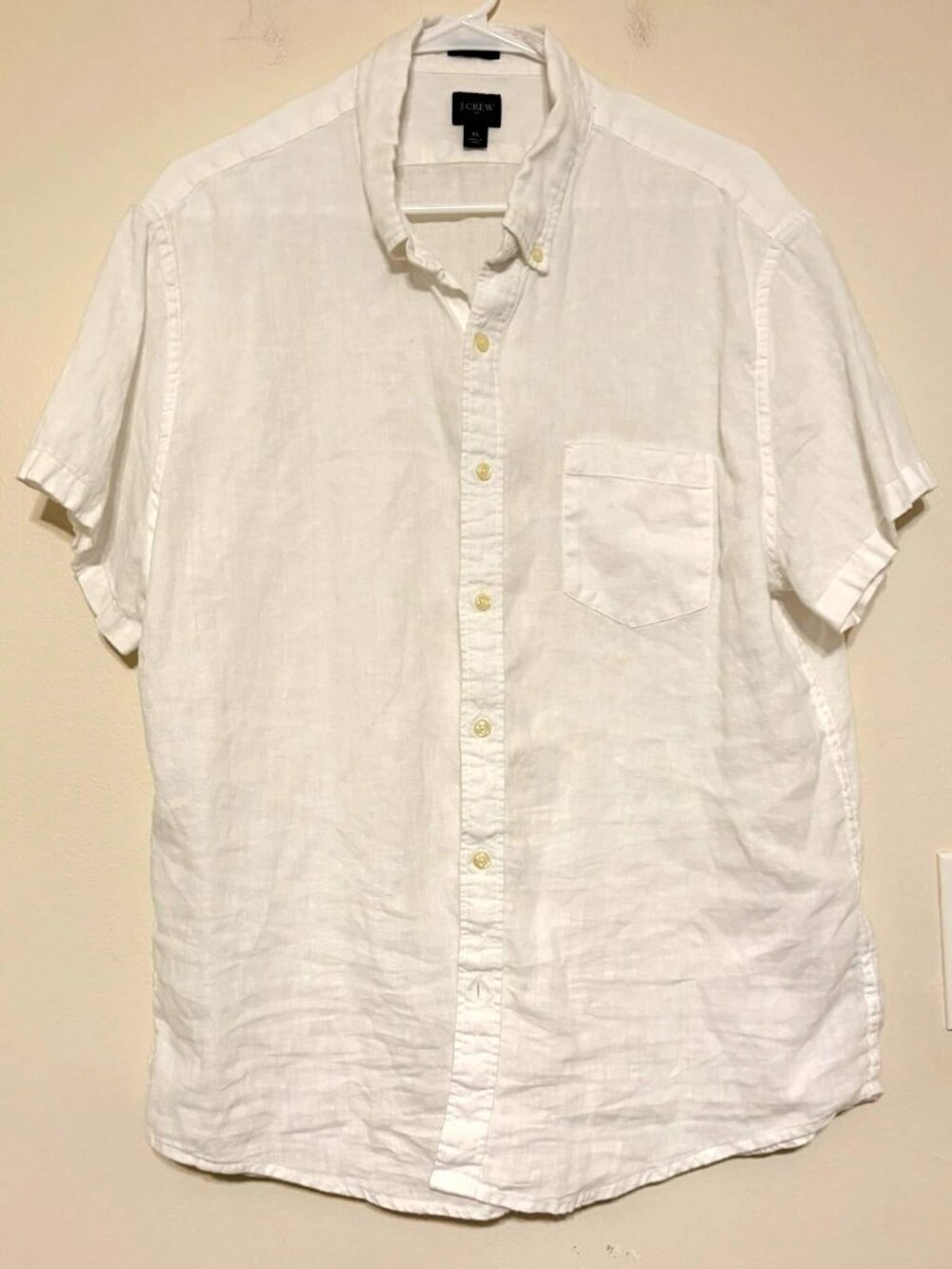Men's J. Crew White Linen Blend Short Sleeve Button Down Shirt Size XL Slim Fit